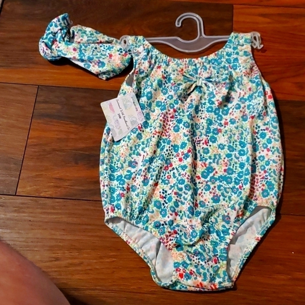 Little girl onside swim suit with headband NEW size 24m